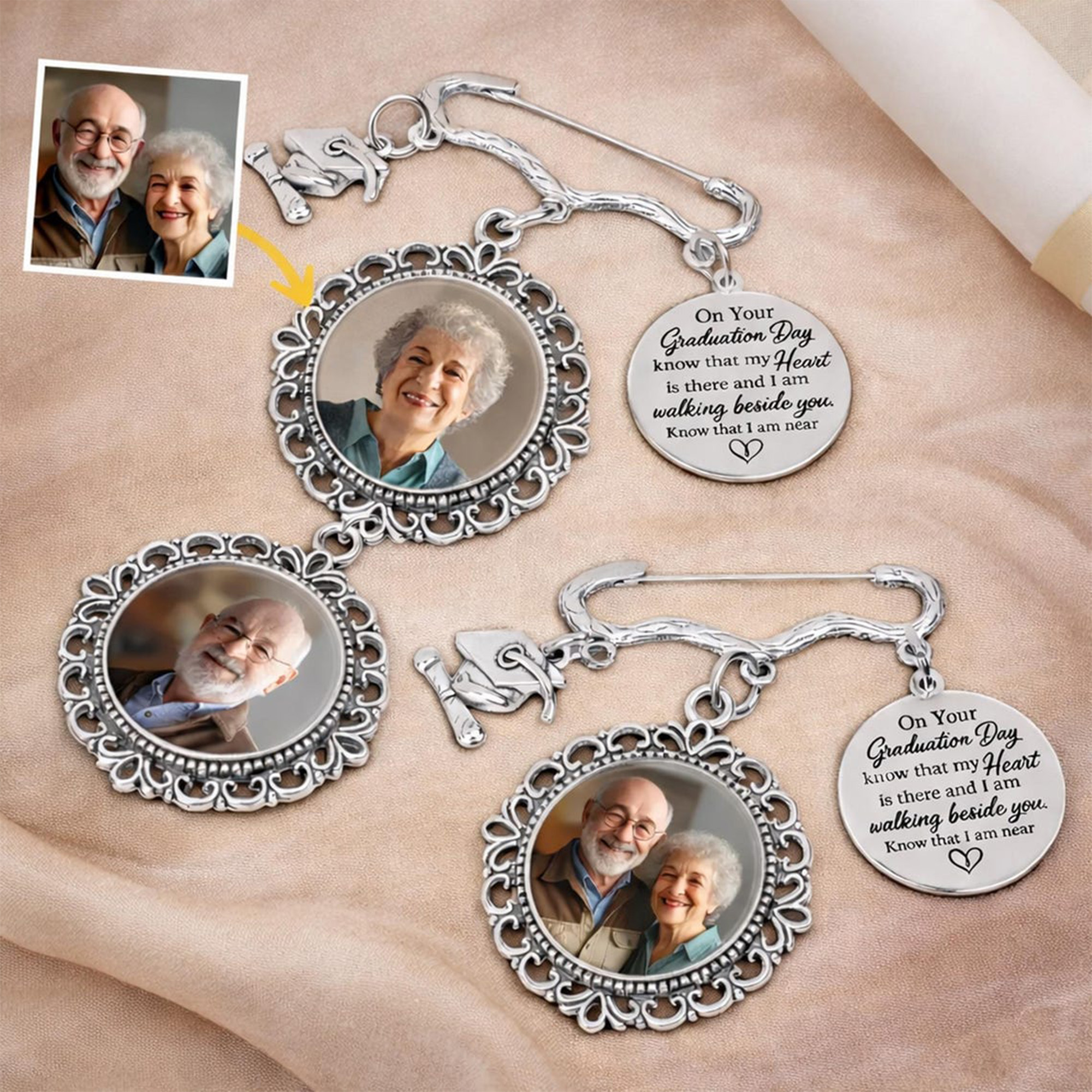 Custom Photo Graduation Memorial Pin with Text, Personalized Photo Pin, Memorial Keepsake