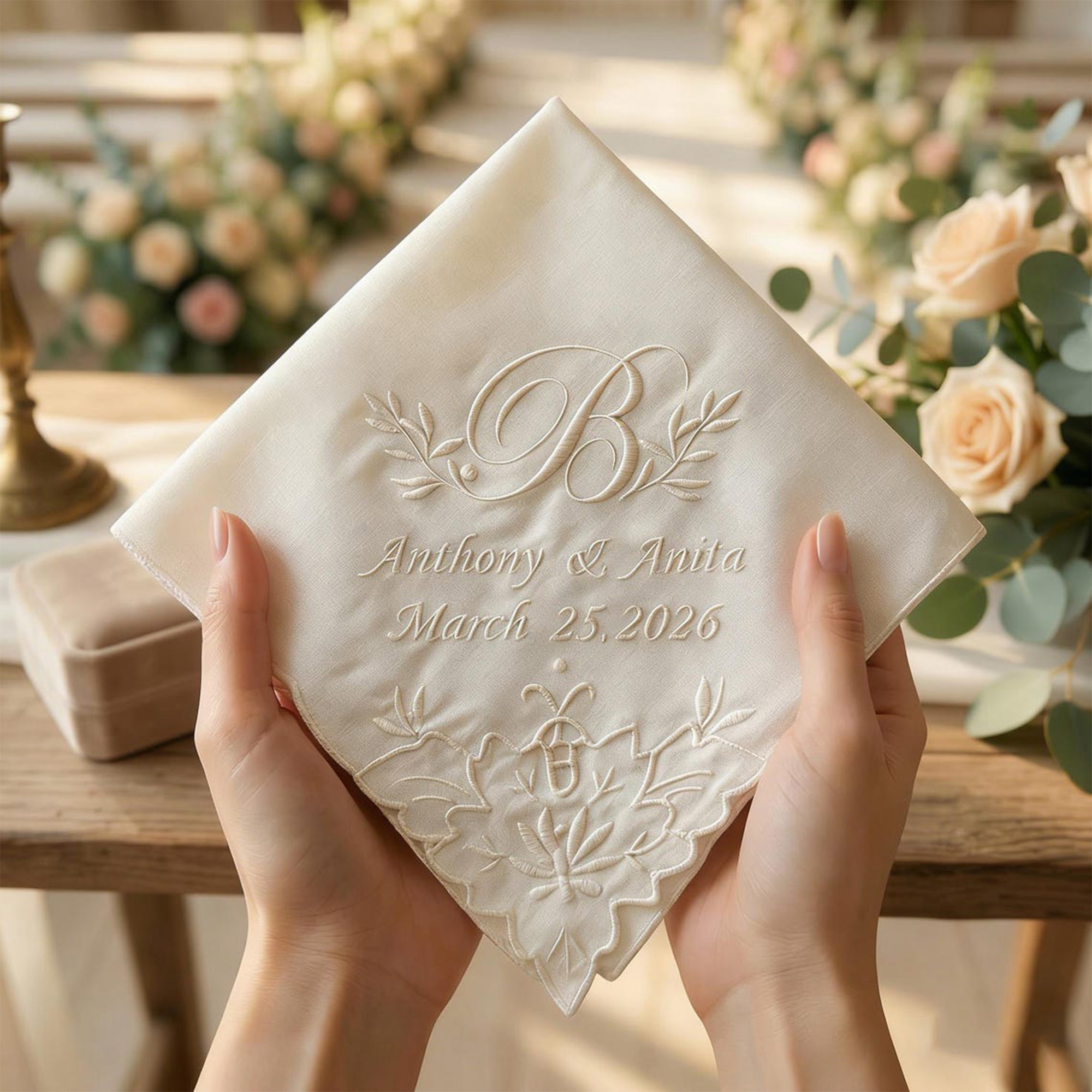 Custom Embroidered Wedding Handkerchief, Monogram Wedding Handkerchief, Mother of the Bride Gift, Bridal Lace Handkerchief