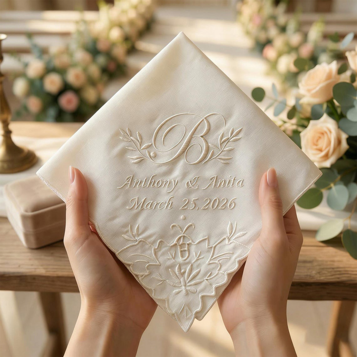 Custom Embroidered Wedding Handkerchief, Monogram Wedding Handkerchief, Mother of the Bride Gift, Bridal Lace Handkerchief