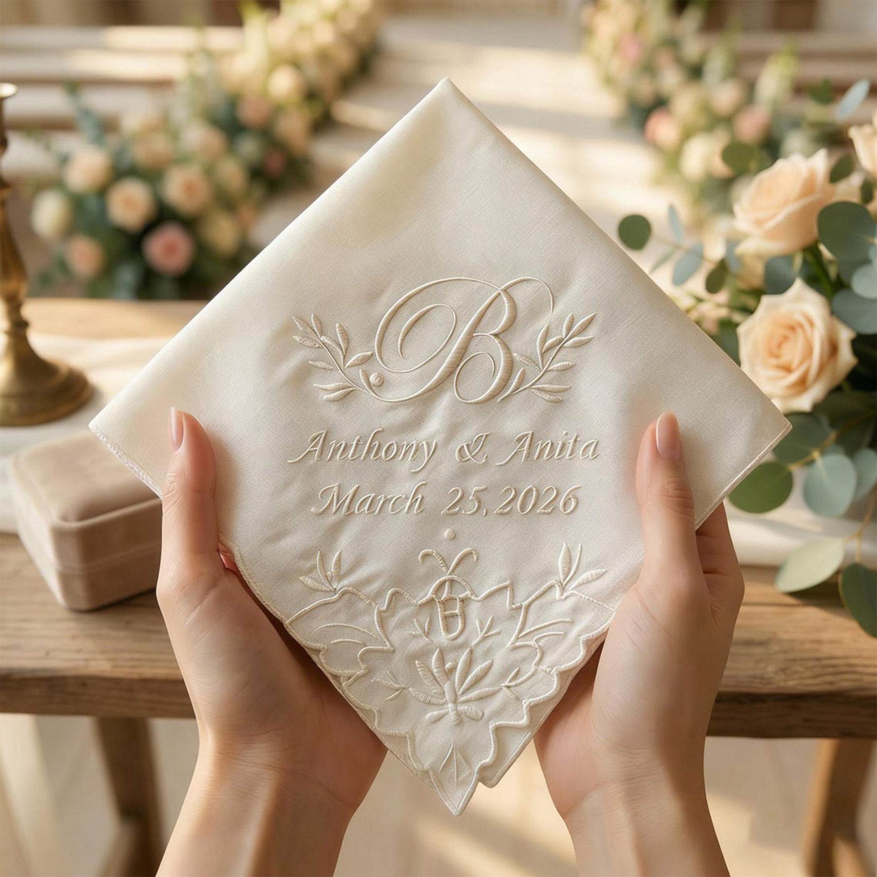 Custom Embroidered Wedding Handkerchief, Monogram Wedding Handkerchief, Mother of the Bride Gift, Bridal Lace Handkerchief