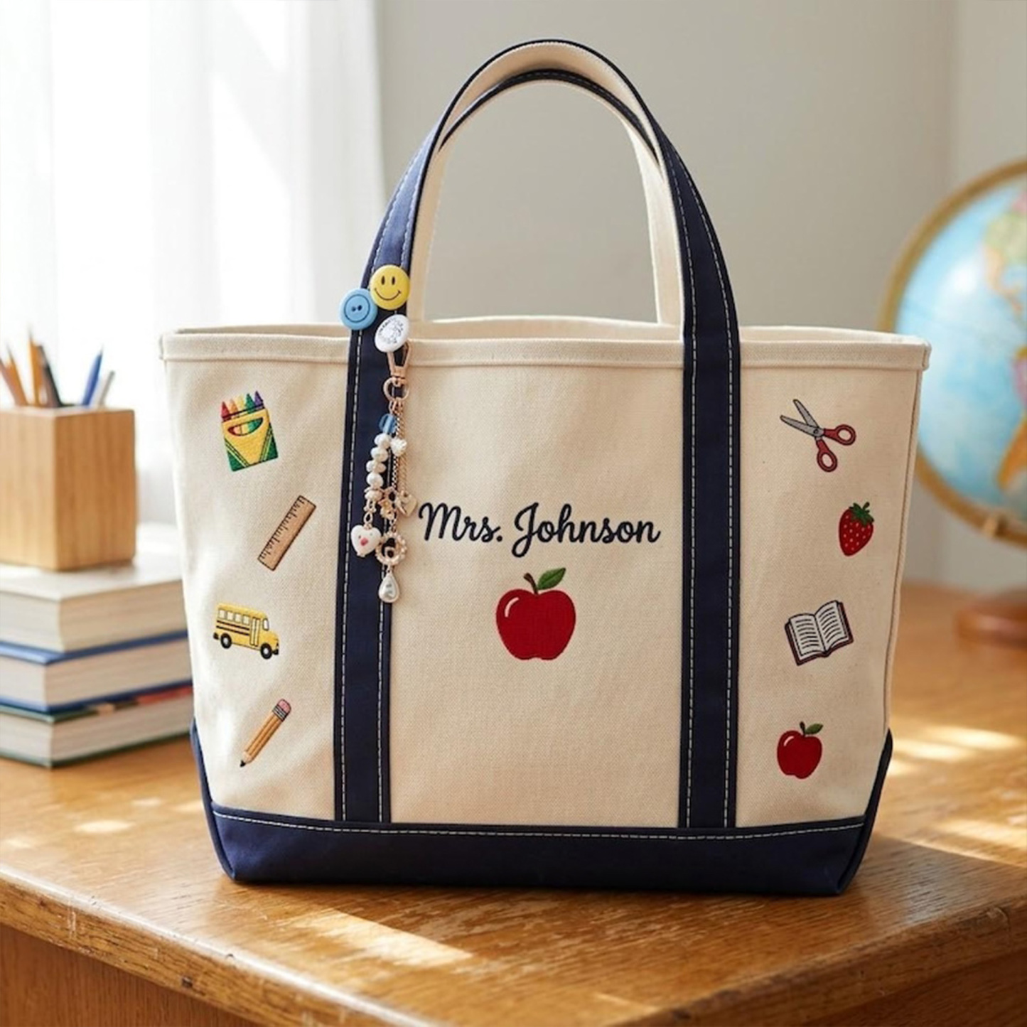 Unique Custom Teacher Tote Bag, Personalized Embroidered Tote Canvas Bag, Back to School Present, Custom Name Teacher Gift