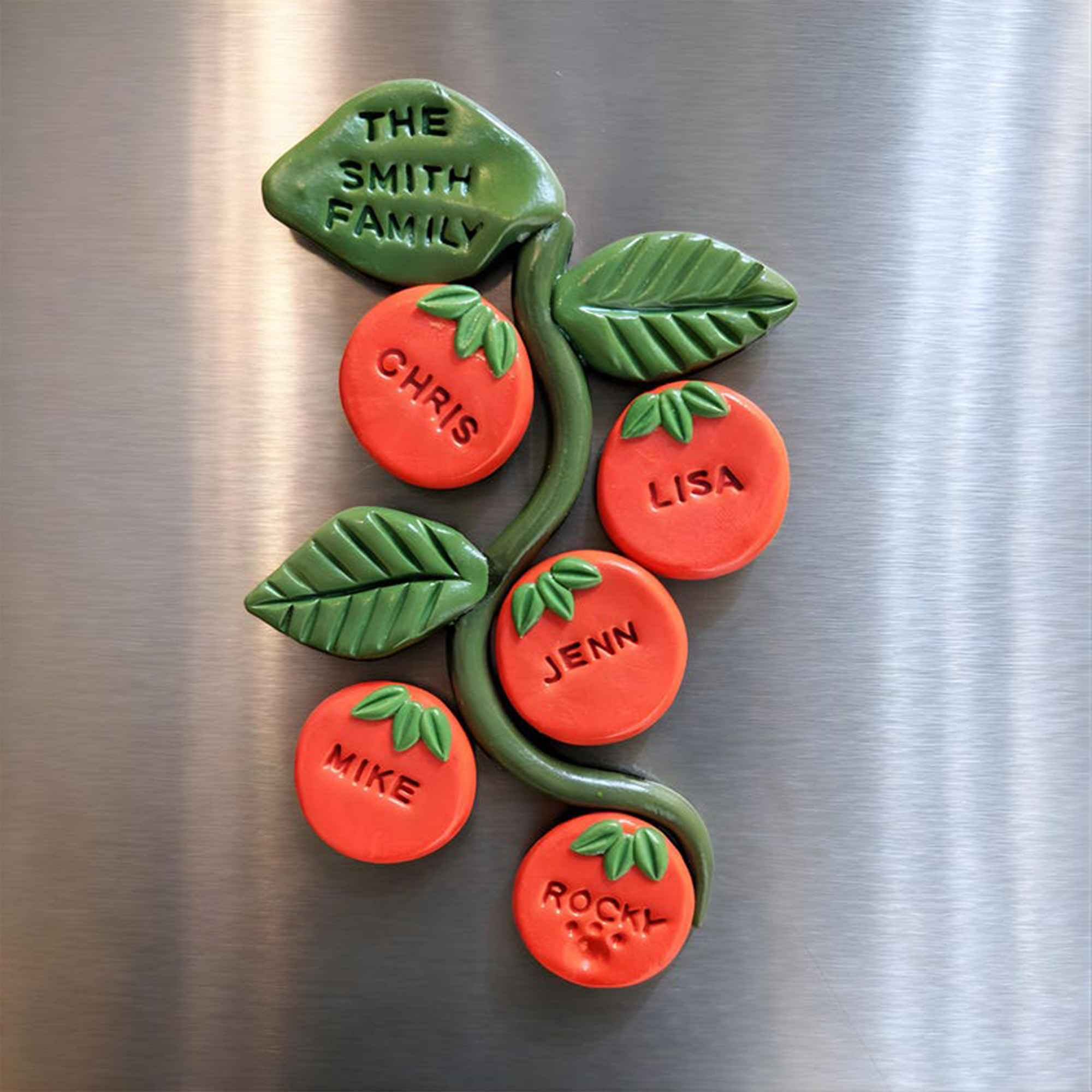 Custom Tomato Family Tree Fridge Magnet, Personalized Names, Farmcore Kitchen Decor, Housewarming Gift