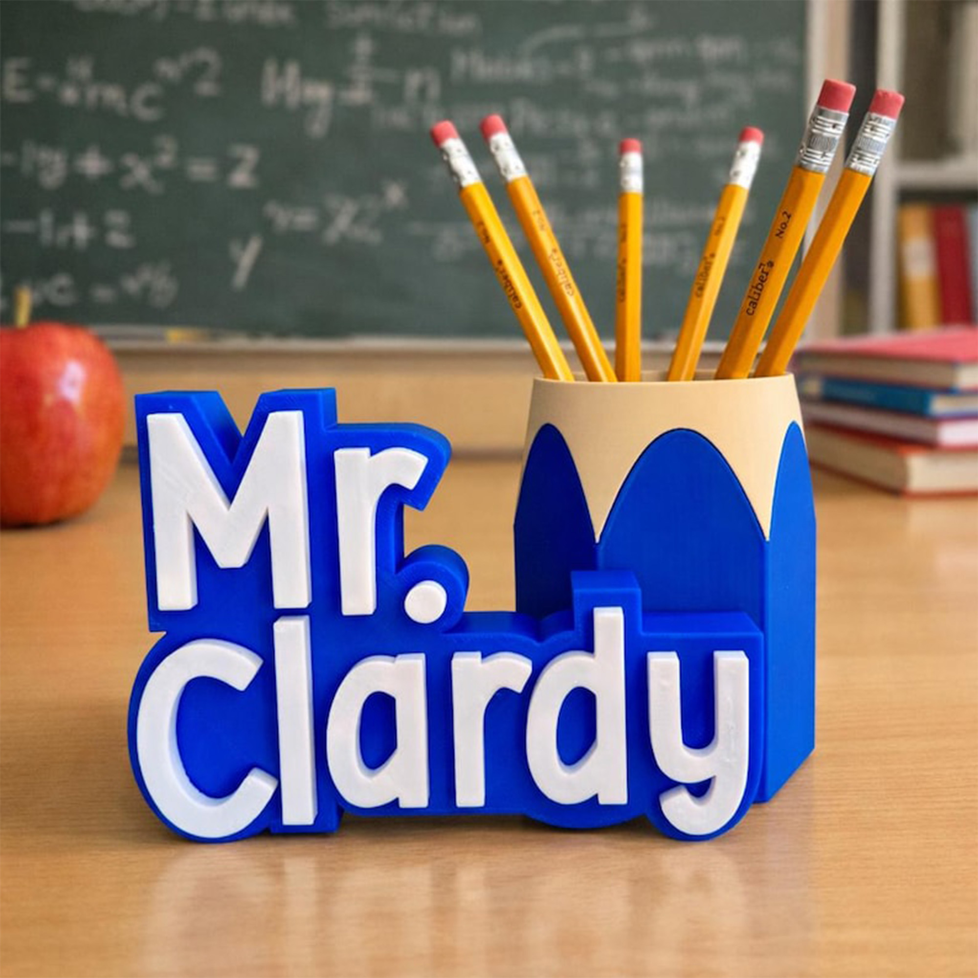 Custom Teacher Name Plate & Pen Cup, Personalized Desk Name Stand, Teacher Gift