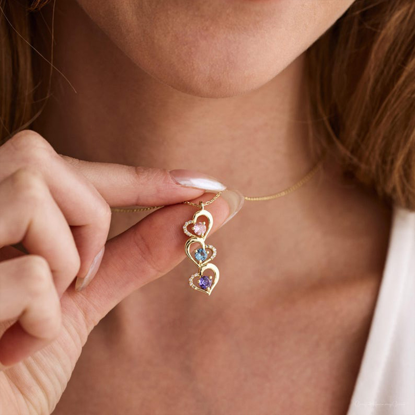 Personalized Family Birthstone Heart Necklace, Multiple Birthstones, Mother’s Day Gift for Her