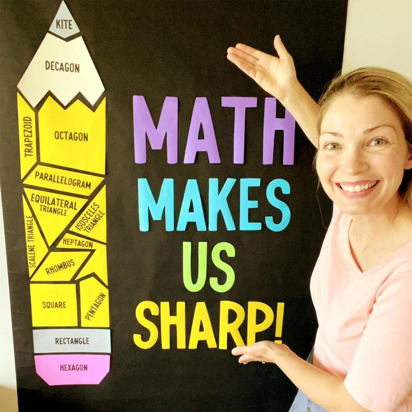 Math Classroom Door Design, Decoration to Hang, Math Makes Us Sharp with Polygon Pencil