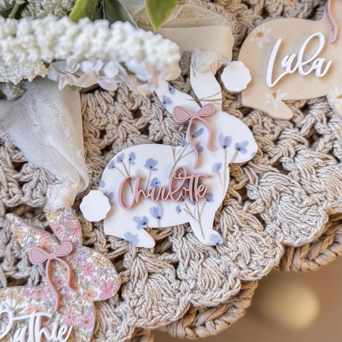 Personalized Name Easter Basket Tag, Bunny Easter Basket Tag, Easter Basket Bows, Easter Decor, Easter Gift, Gift for Kid