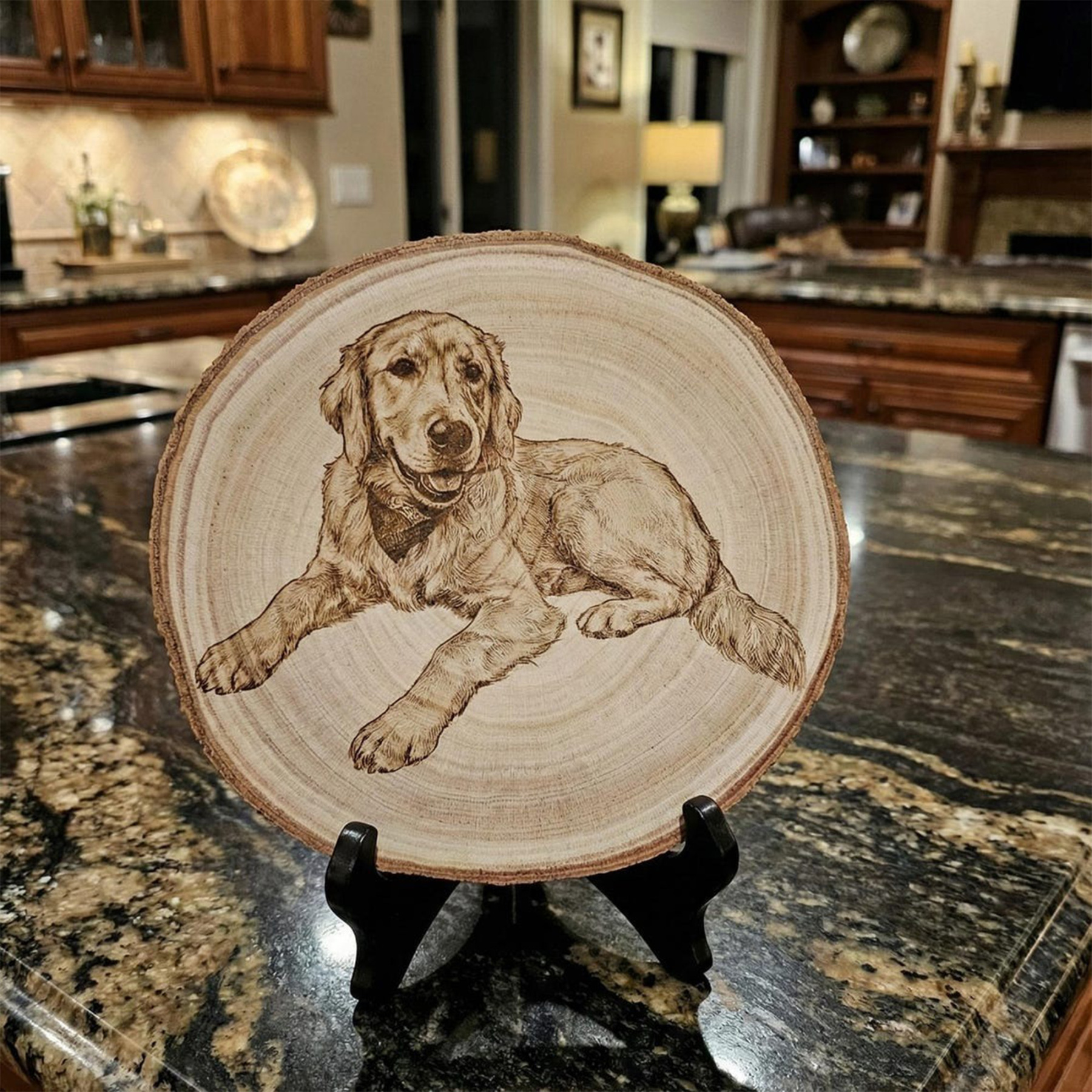 Personalized Family Photo Portrait Engraved Wood Slice Display, Wood Slice Keepsake, Memorial Keepsake, Home Decor