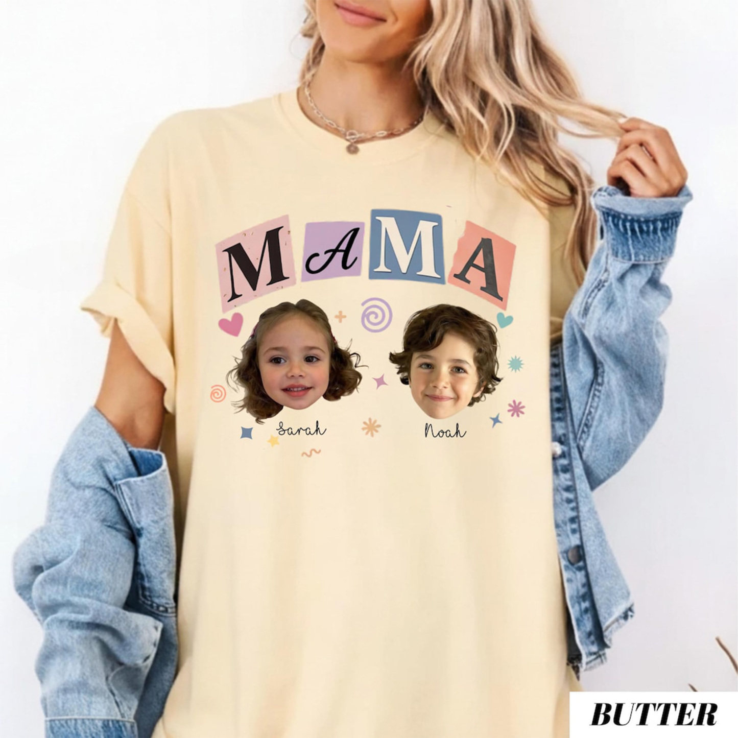Personalized Baby Faces Photo Shirt with Names, Custom Photo Mama Shirt, Mama Gift, Mother's Day Gift 