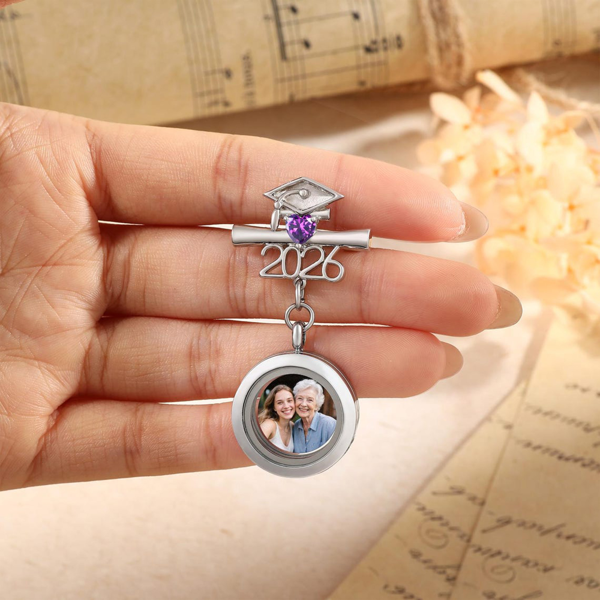 Custom Photo Memorial Brooch, Graduation Pin 2026, Graduation Gift, Walking with You Today and Always, Remembering Loved Ones Gift