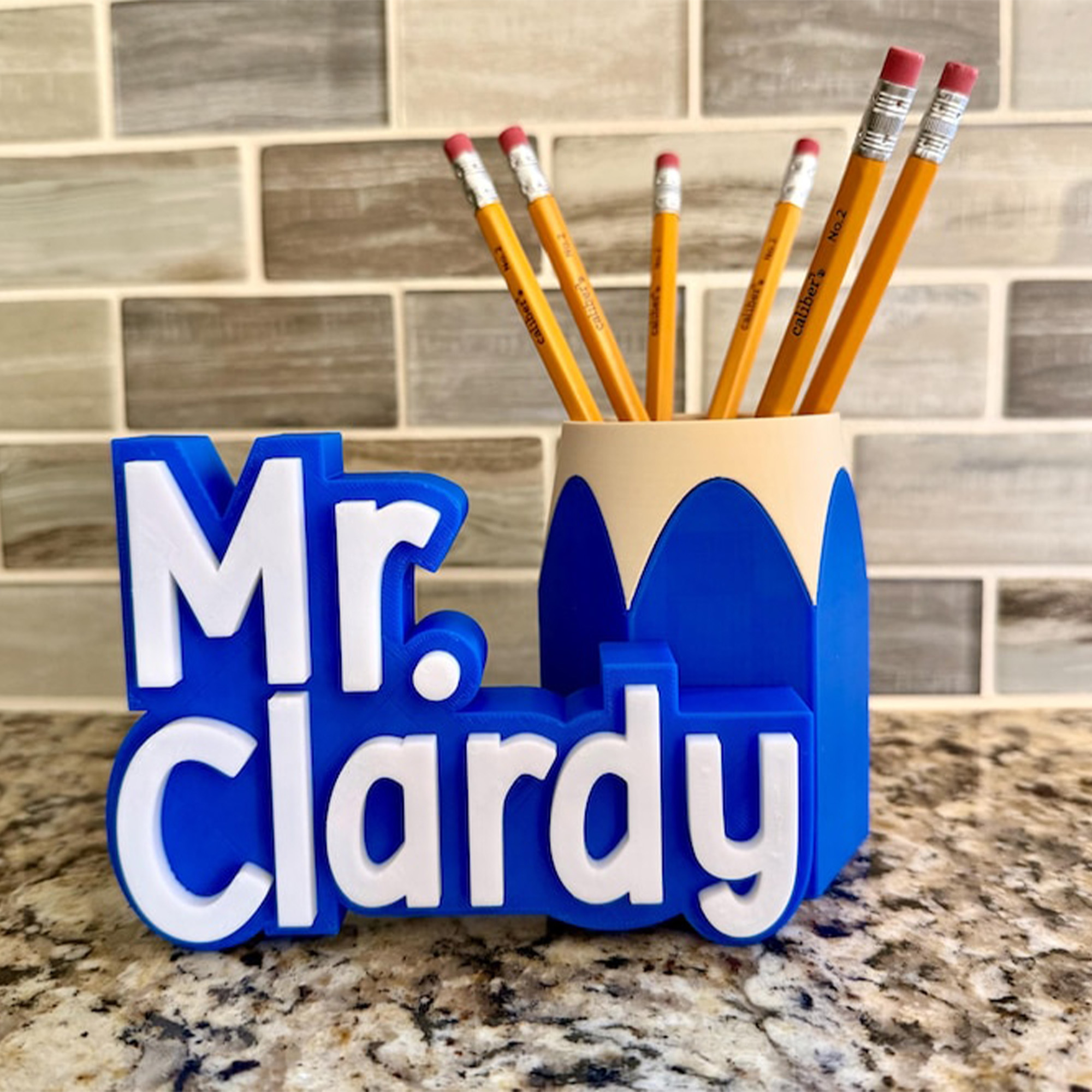 Custom Teacher Name Plate & Pen Cup, Personalized Desk Name Stand, Teacher Gift