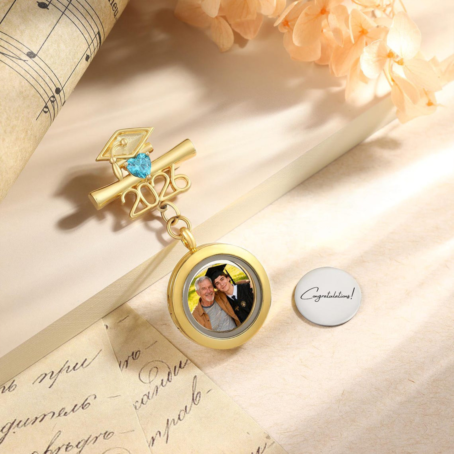 Custom Photo Memorial Brooch, Graduation Pin 2026, Graduation Gift, Walking with You Today and Always, Remembering Loved Ones Gift