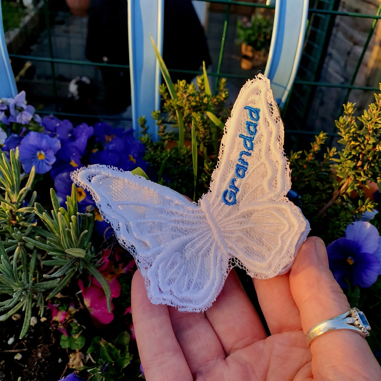 Personalized Embroidered Text Butterfly Patch, Sew-On Applique Butterflies, Elegant Keepsake, Something Blue, Wedding Gift