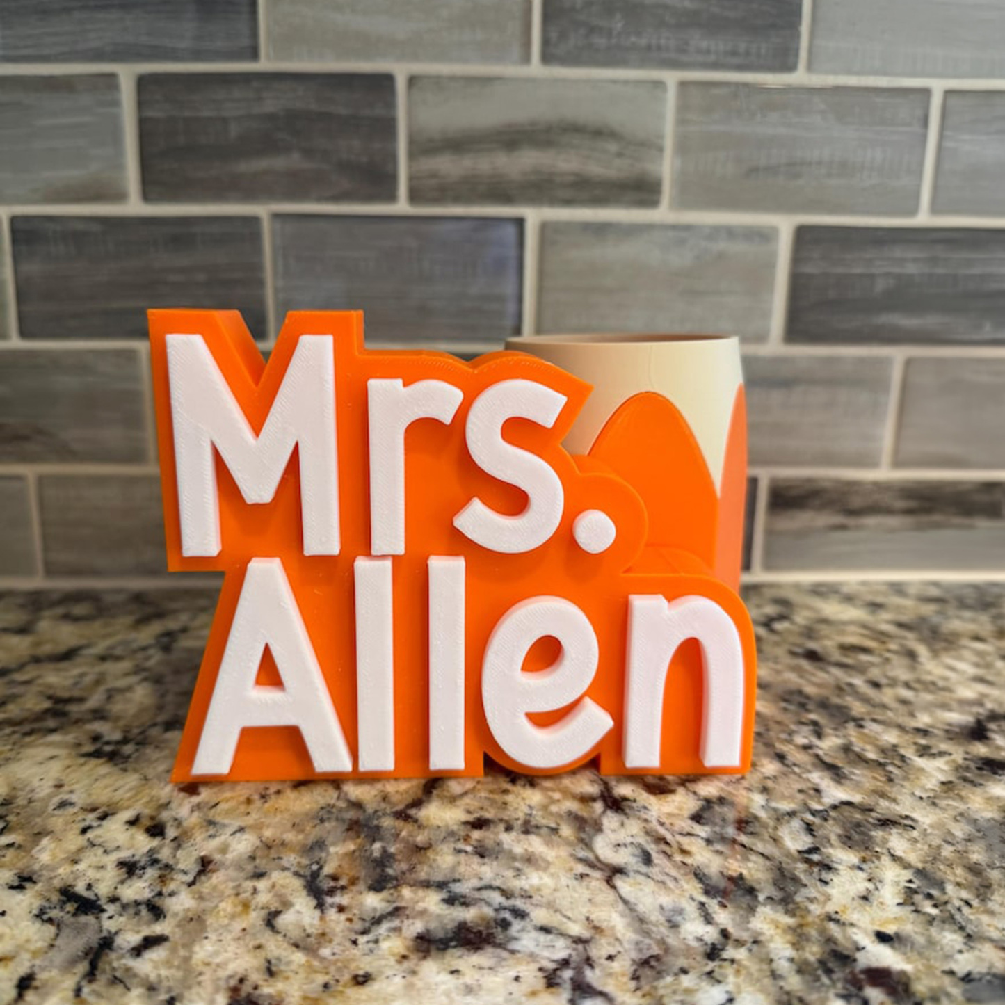 Custom Teacher Name Plate & Pen Cup, Personalized Desk Name Stand, Teacher Gift