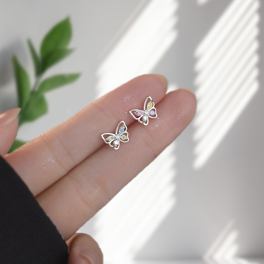 Crystal Colorful Butterfly Earrings, Sterling Silver 925 Dainty Stud Earrings, Mother's Day/Valentine Day/Birthday Gift for Her