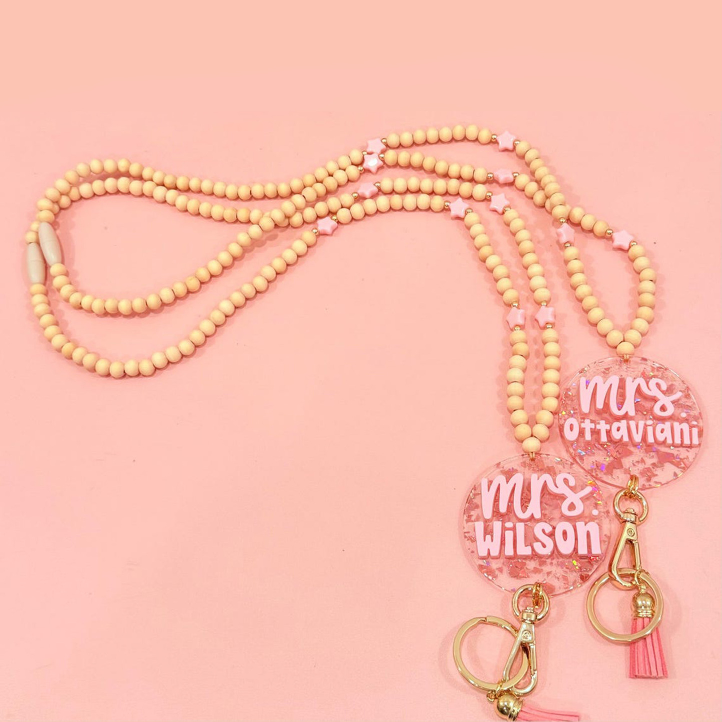 Custom Name ID Badge Holder, Pink Lanyard, Back to School Gift