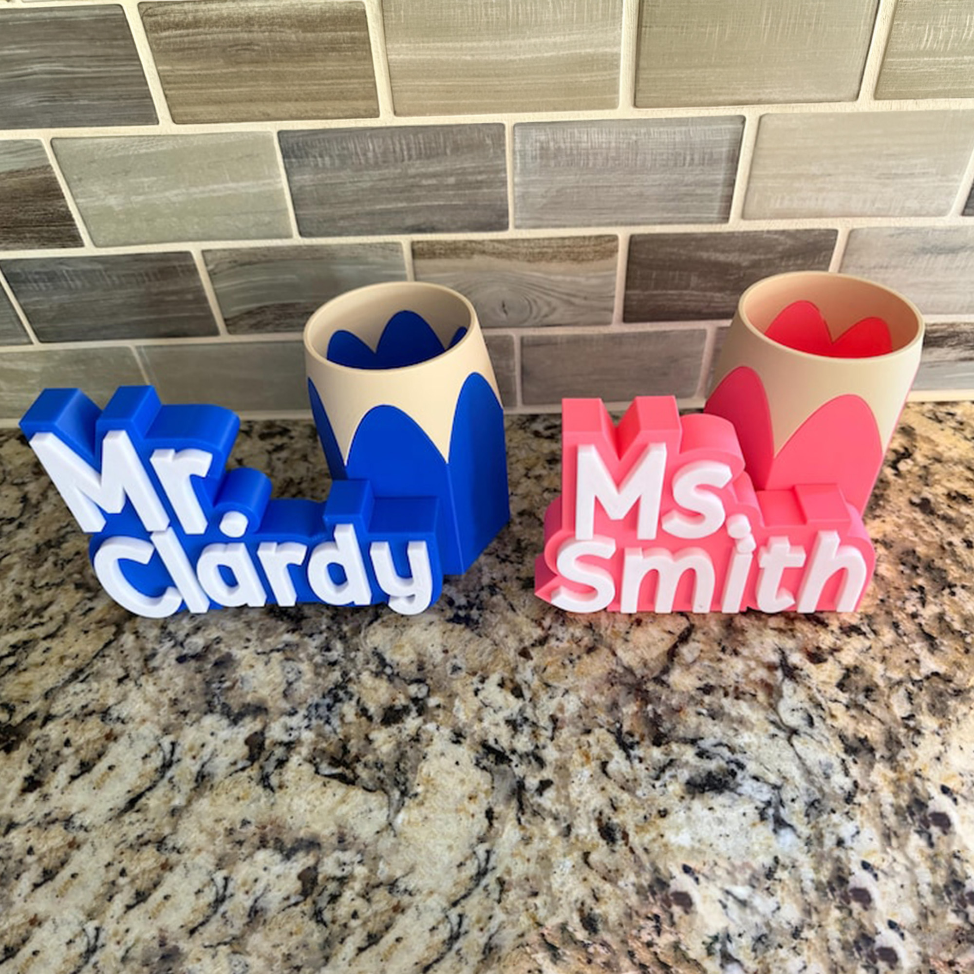 Custom Teacher Name Plate & Pen Cup, Personalized Desk Name Stand, Teacher Gift
