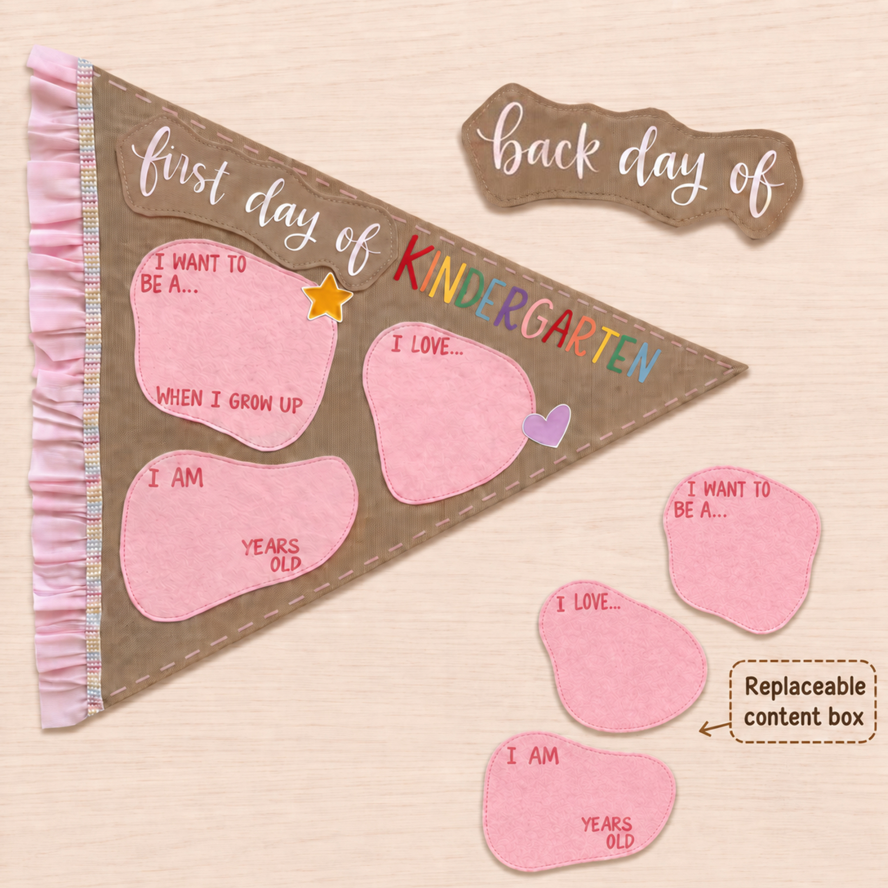 Personalized Fabrics First Day of School Pennant Flag with Name Back Room Decor for Kids