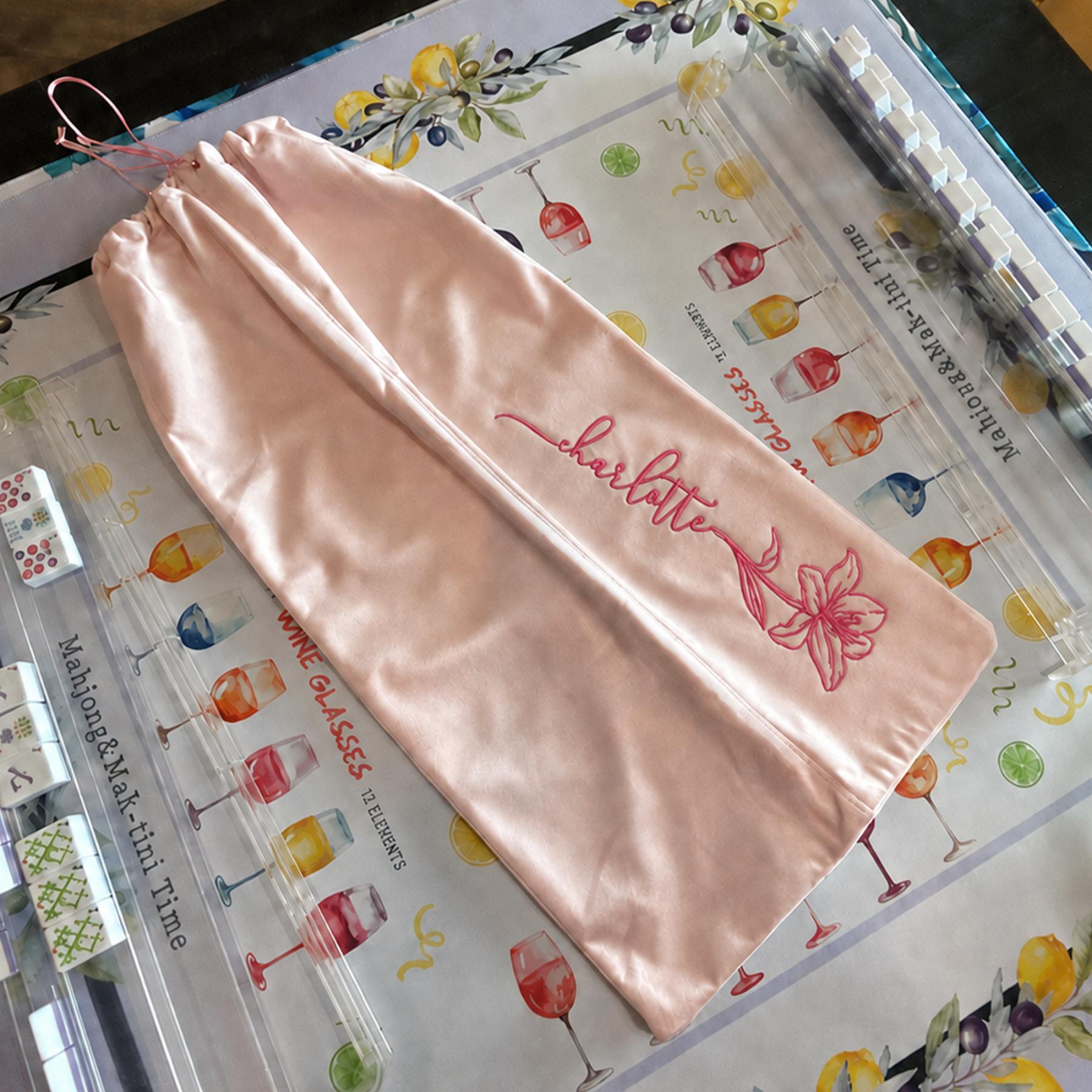 Custom Color Velvet Mahjong Rack Storage Bag with Four Compartments
