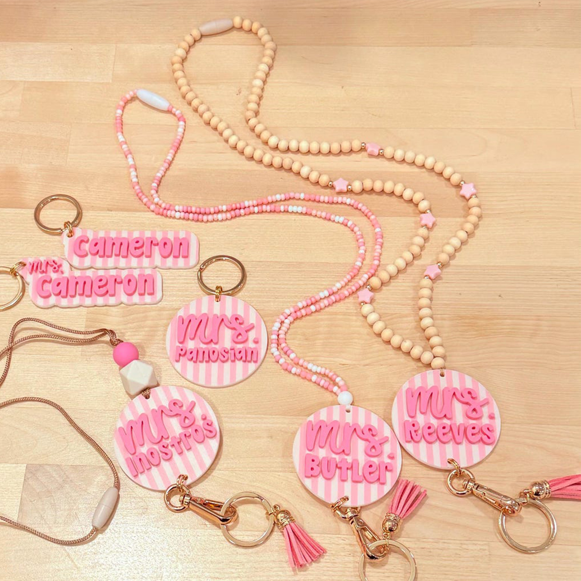 Custom Name ID Badge Holder, Pink Lanyard, Back to School Gift