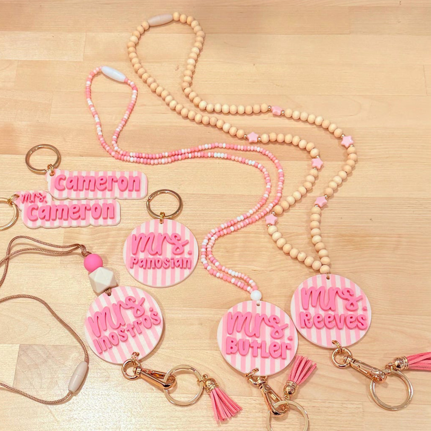 Custom Name ID Badge Holder, Pink Lanyard, Back to School Gift