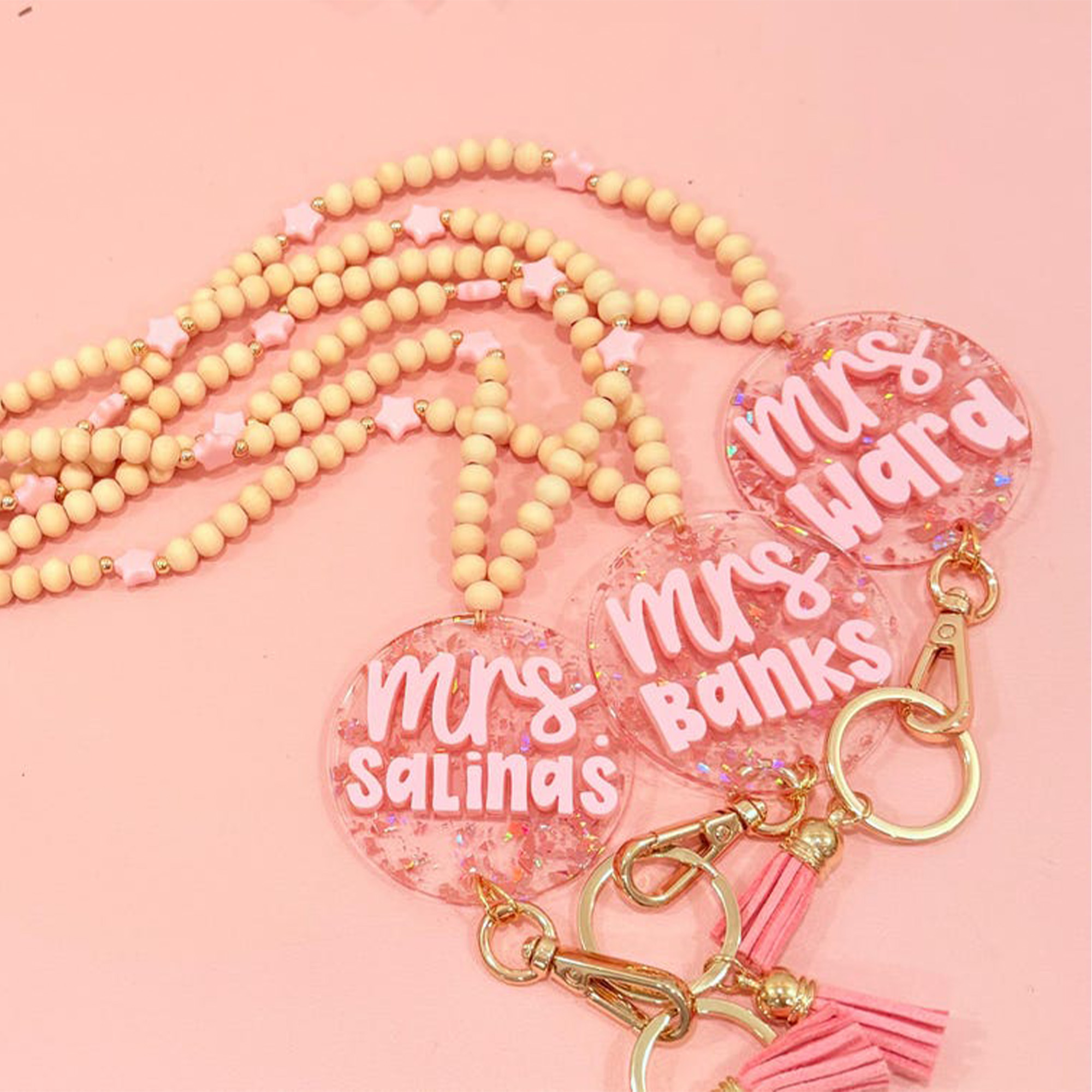 Custom Name ID Badge Holder, Pink Lanyard, Back to School Gift
