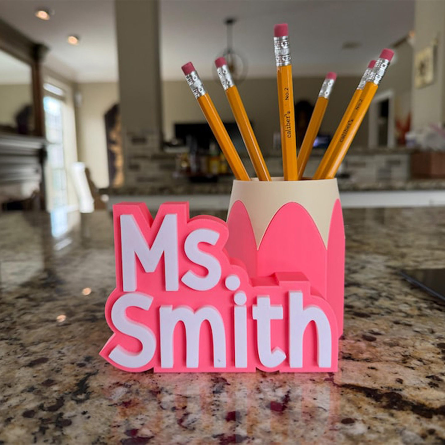 Custom Teacher Name Plate & Pen Cup, Personalized Desk Name Stand, Teacher Gift