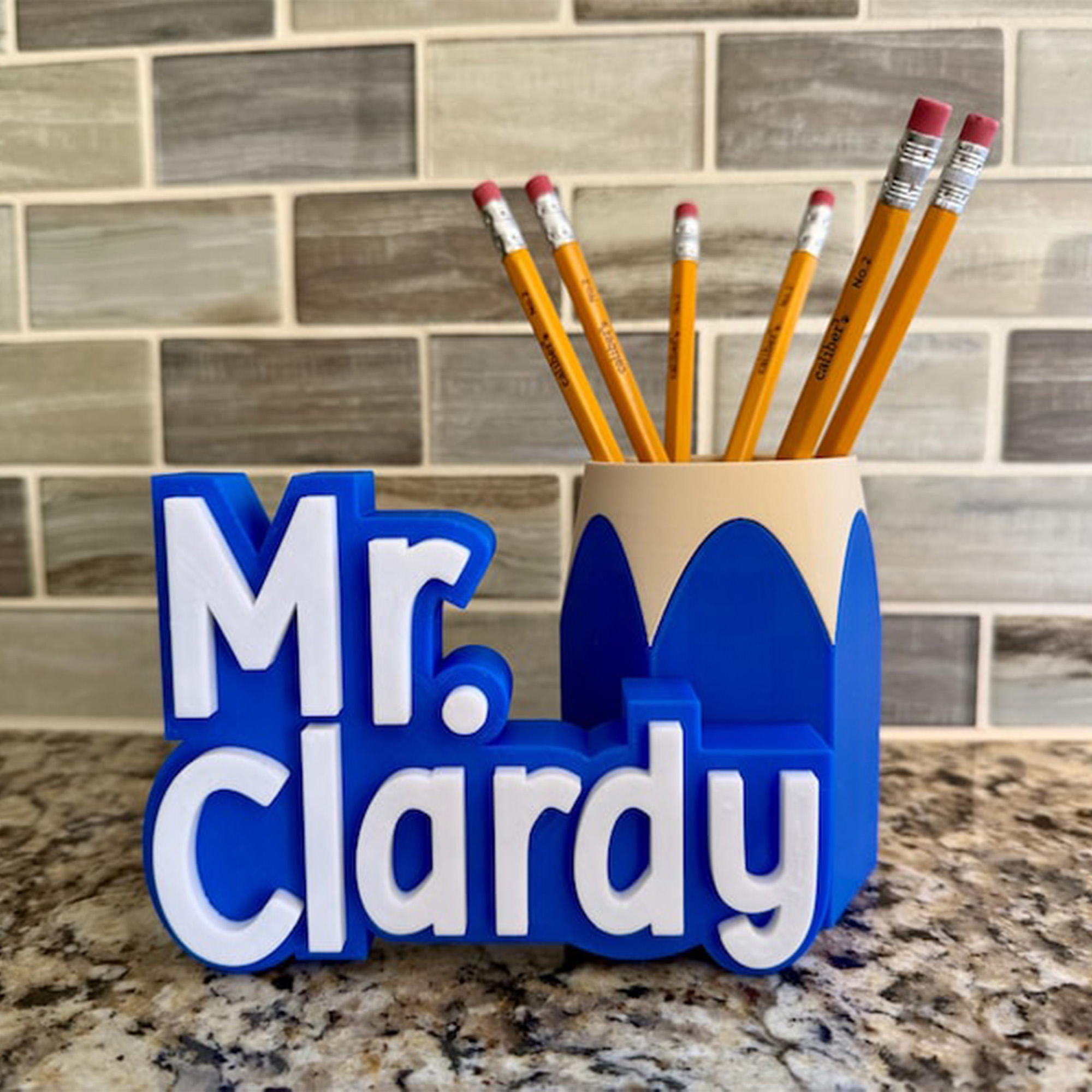 Custom Teacher Name Plate & Pen Cup, Personalized Desk Name Stand, Teacher Gift