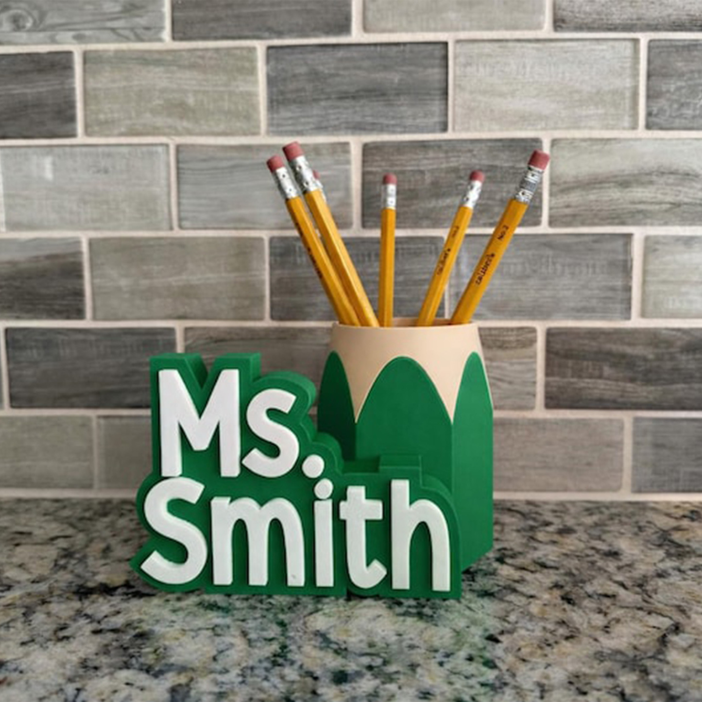 Custom Teacher Name Plate & Pen Cup, Personalized Desk Name Stand, Teacher Gift