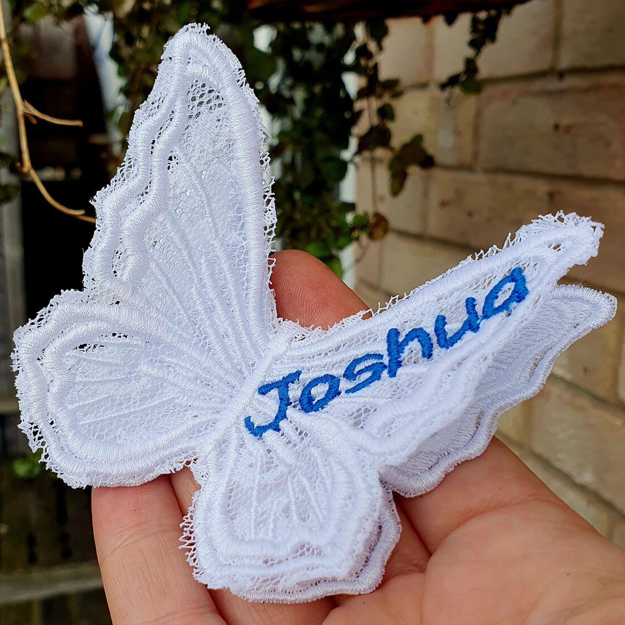 Personalized Embroidered Text Butterfly Patch, Sew-On Applique Butterflies, Elegant Keepsake, Something Blue, Wedding Gift