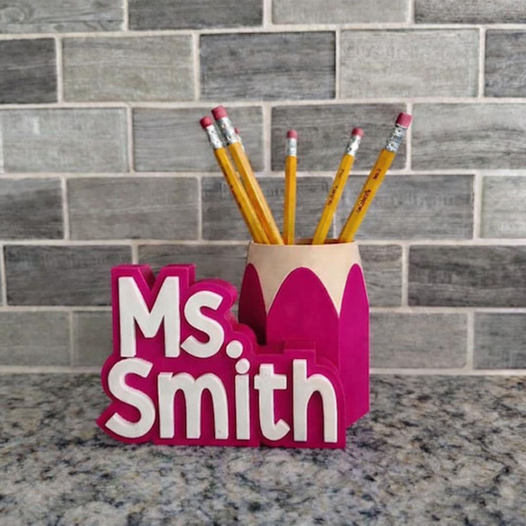 Custom Teacher Name Plate & Pen Cup, Personalized Desk Name Stand, Teacher Gift