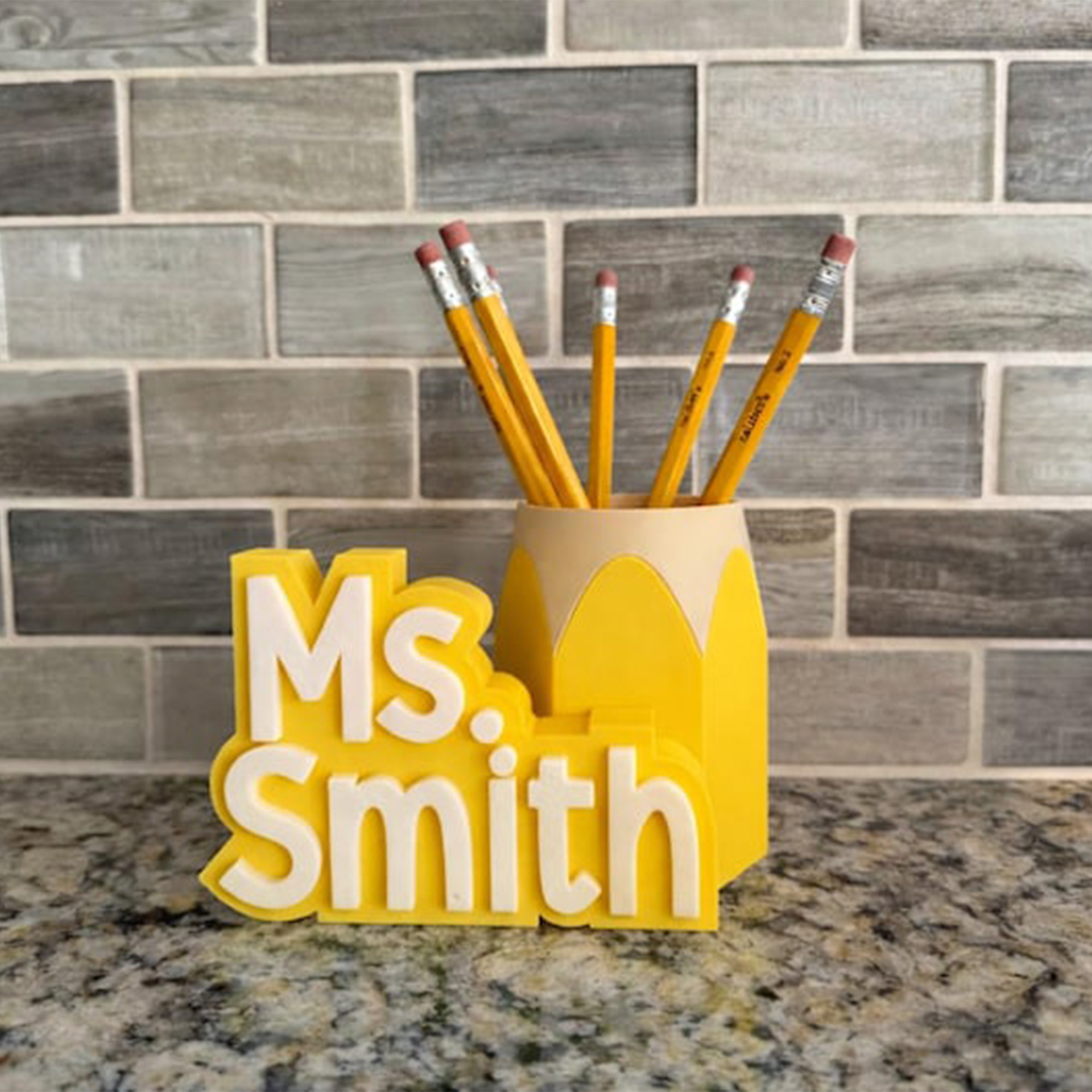 Custom Teacher Name Plate & Pen Cup, Personalized Desk Name Stand, Teacher Gift