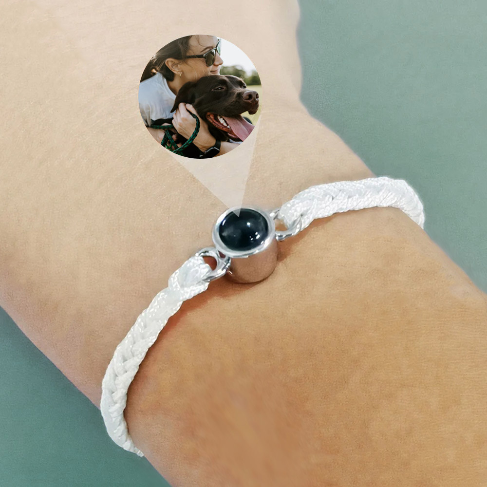 Custom Circle Photo Projection Bracelet, Adjustable Handmade Woven Bracelet, Anniversary/Valentine's Day Gifts for Couple/Family/Friends