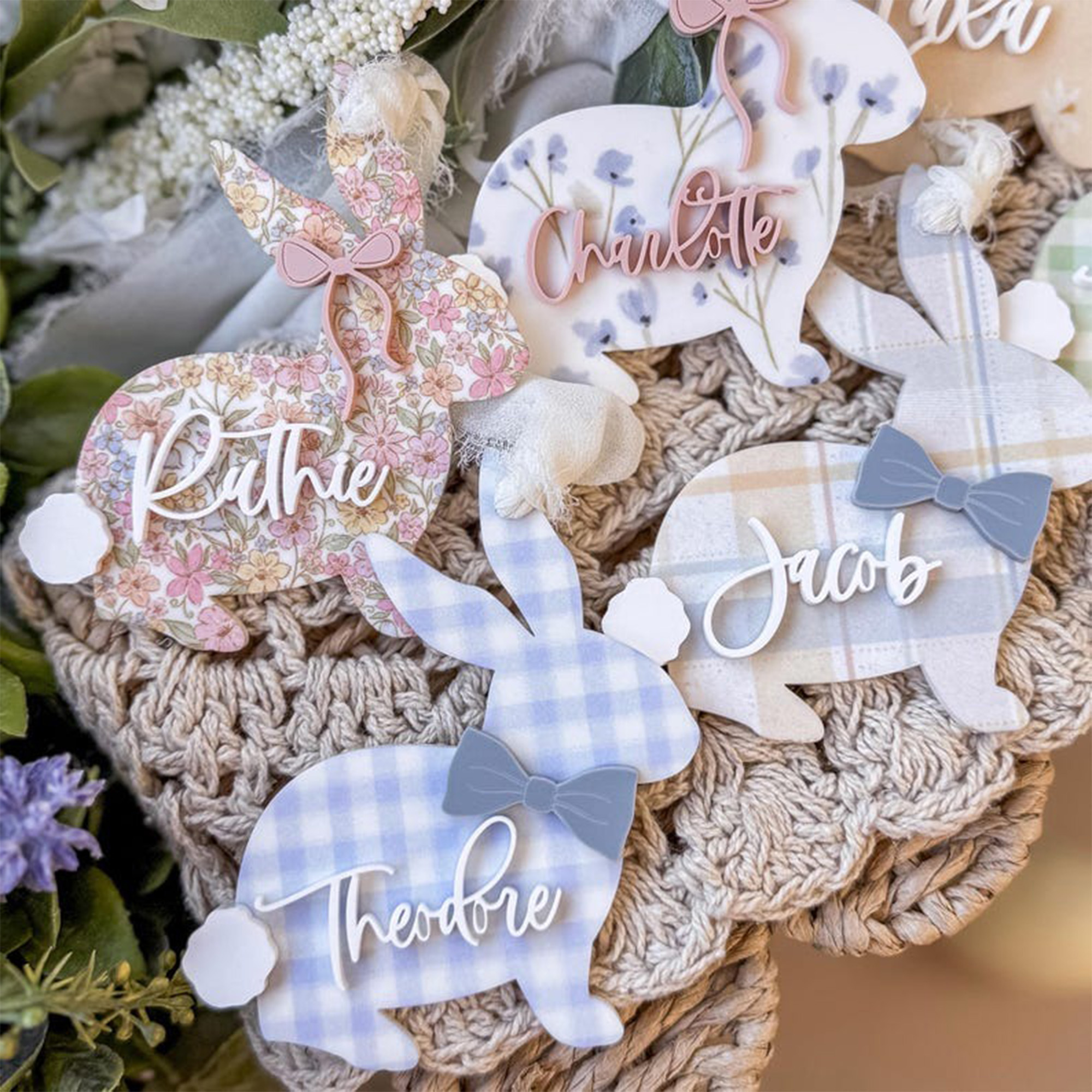 Personalized Name Easter Basket Tag, Bunny Easter Basket Tag, Easter Basket Bows, Easter Decor, Easter Gift, Gift for Kid