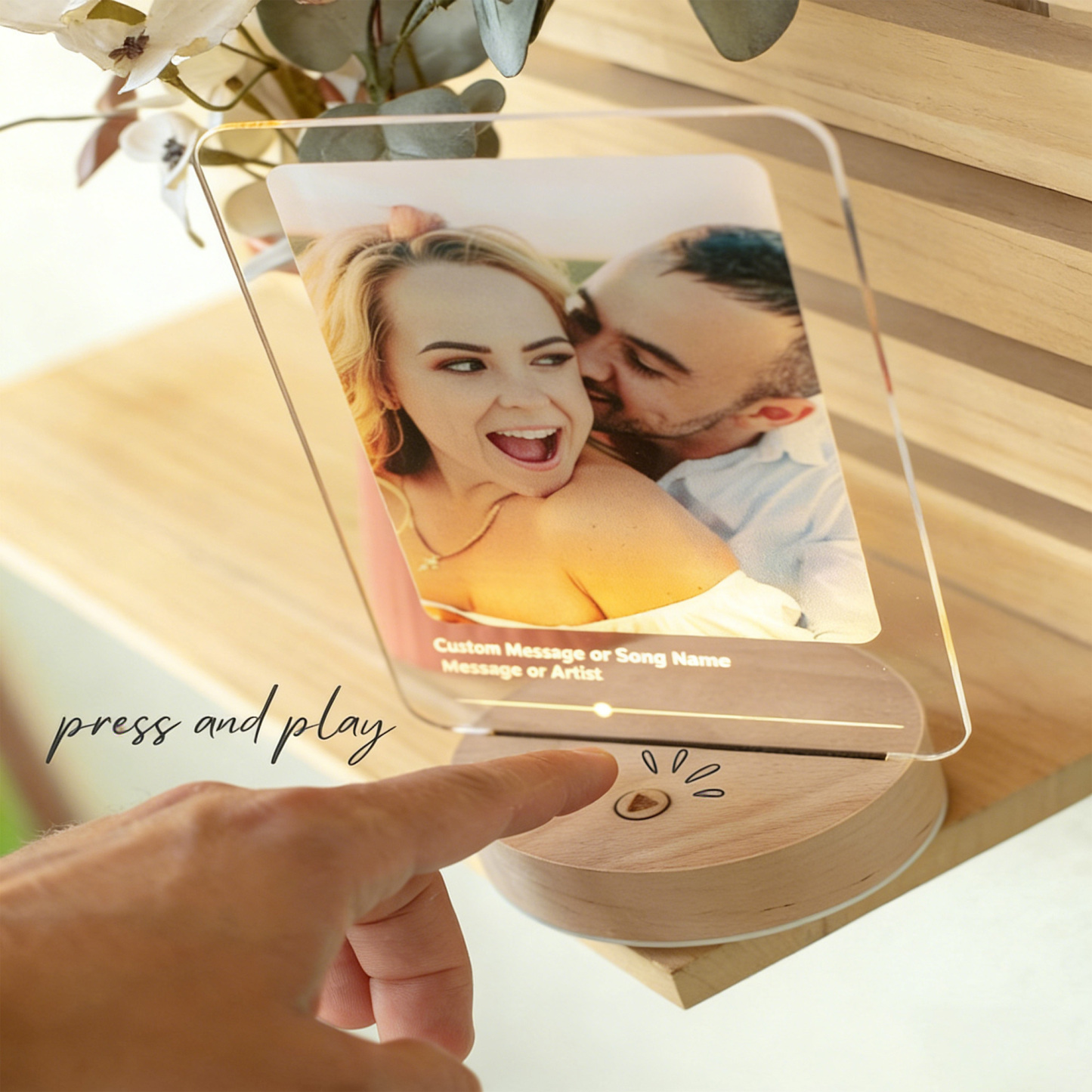 Personalized Music & Photo Led Night Light Plaque, One-Click Play, Home Decor, Anniversary/Birthday/Valentine's Day Gift