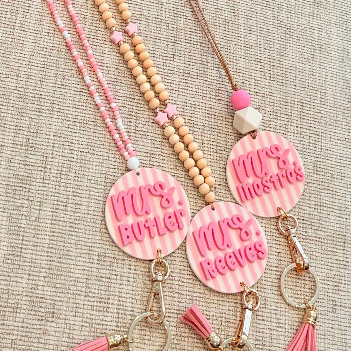Custom Name ID Badge Holder, Pink Lanyard, Back to School Gift