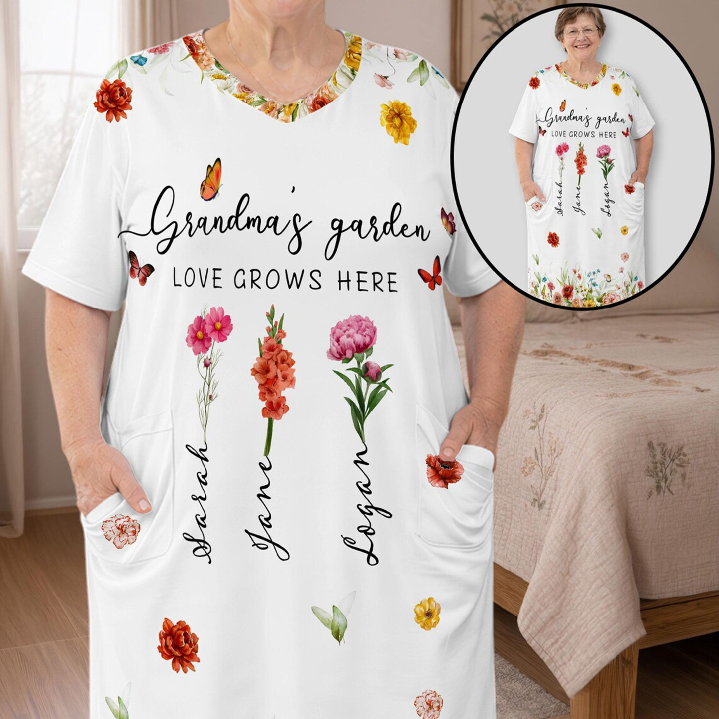 Personalized Birth Flower&Name Grandma's Garden Dress, Grandma Gift, Gift for Grandma, Mother's Day Gift