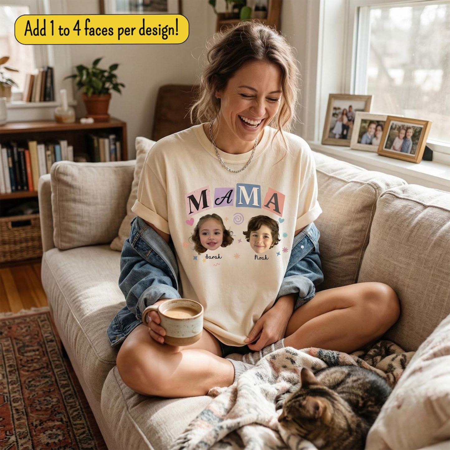 Personalized Baby Faces Photo Shirt with Names, Custom Photo Mama Shirt, Mama Gift, Mother's Day Gift 