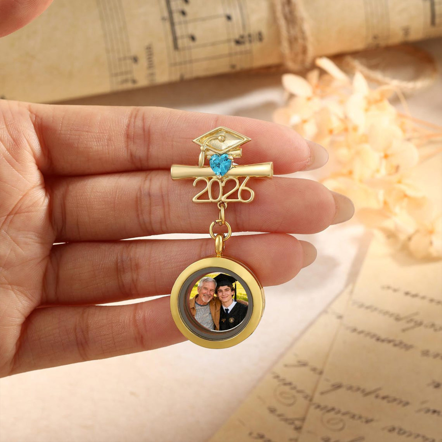 Custom Photo Memorial Brooch, Graduation Pin 2026, Graduation Gift, Walking with You Today and Always, Remembering Loved Ones Gift