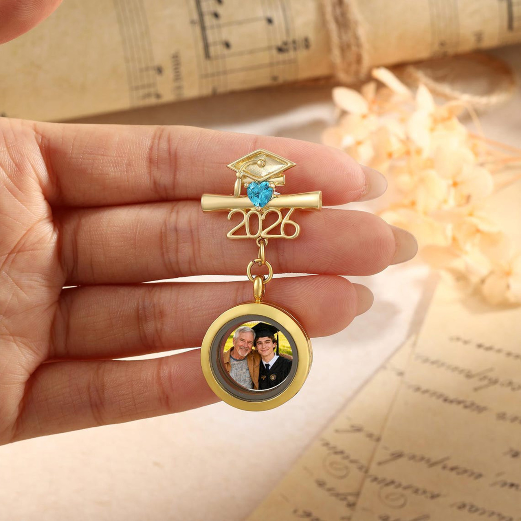 Custom Photo Memorial Brooch, Graduation Pin 2026, Graduation Gift, Walking with You Today and Always, Remembering Loved Ones Gift