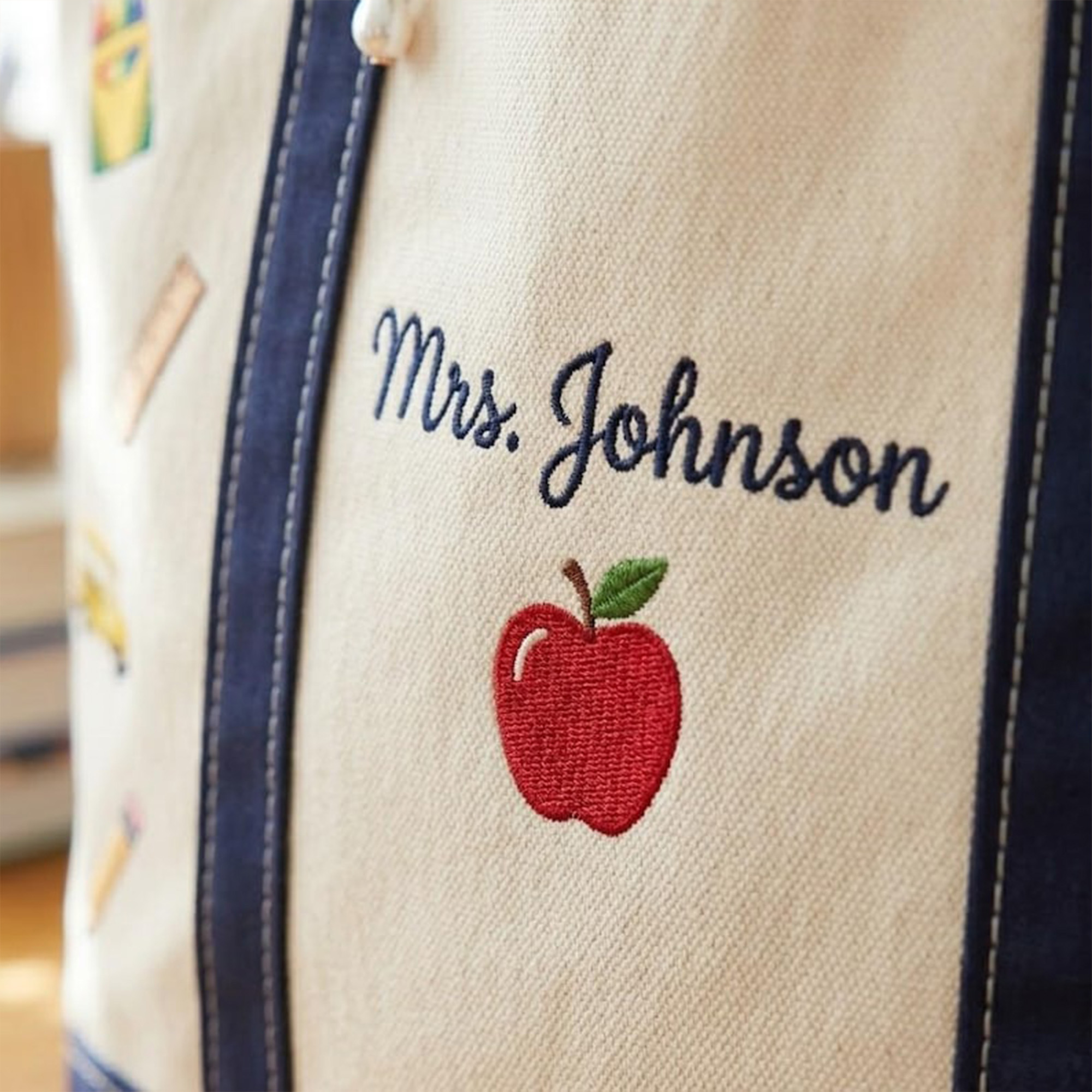 Unique Custom Teacher Tote Bag, Personalized Embroidered Tote Canvas Bag, Back to School Present, Custom Name Teacher Gift