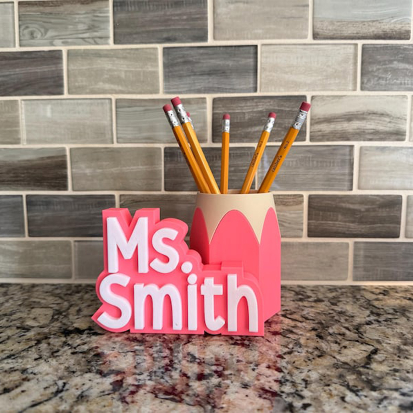Custom Teacher Name Plate & Pen Cup, Personalized Desk Name Stand, Teacher Gift