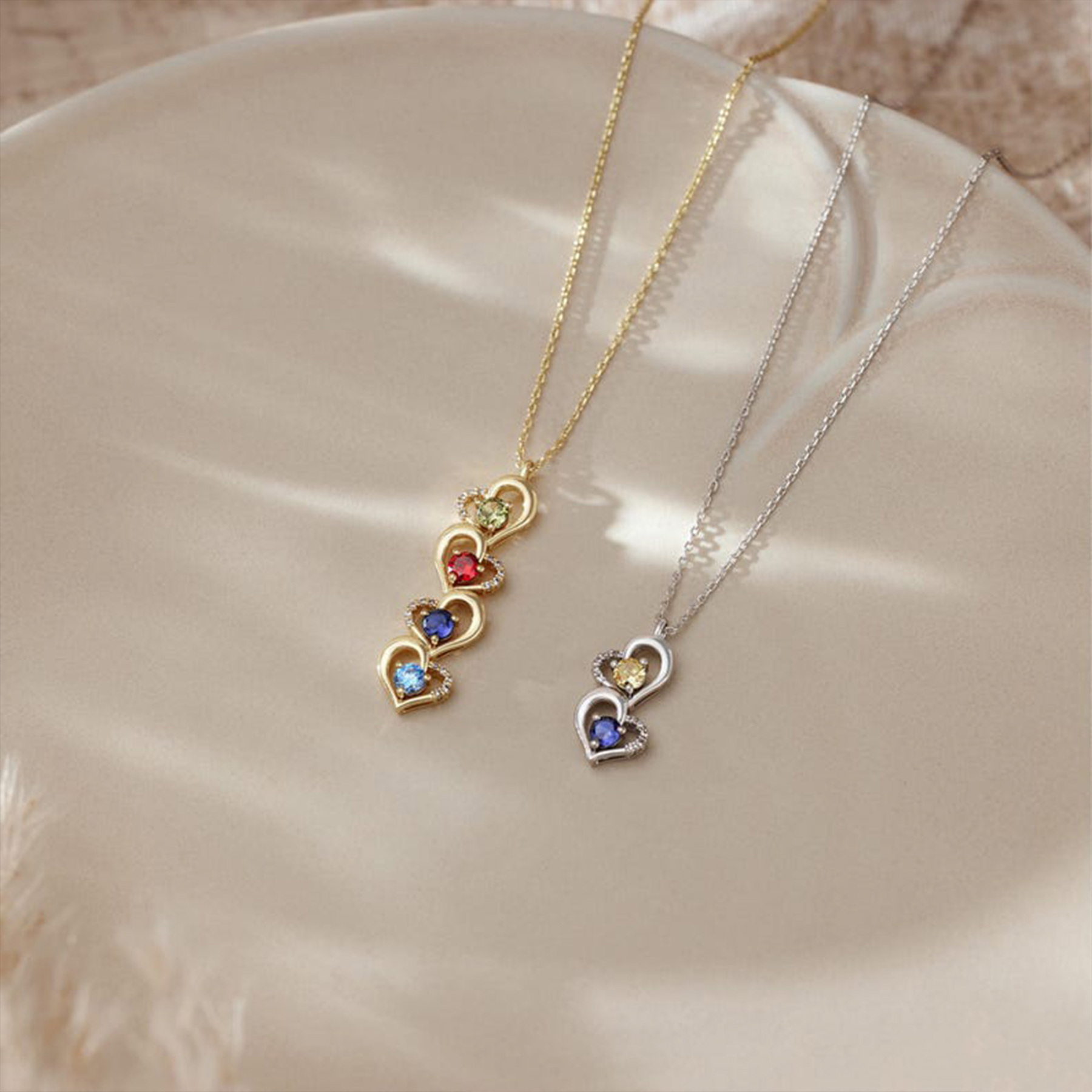 Personalized Family Birthstone Heart Necklace, Multiple Birthstones, Mother’s Day Gift for Her