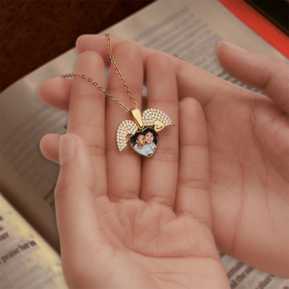 Custom Photo Heart Locket Necklace with Cubic Zirconia, Gold Jewelry Necklaces, Birthday/Mother's Day Gift for Women/Mom/Her/Lover