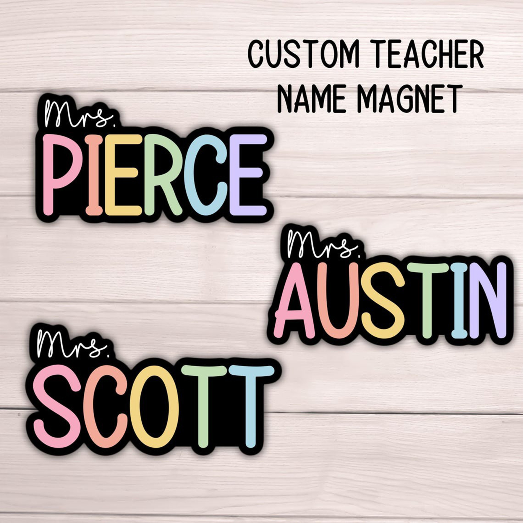 Custom Teacher Magnet, Classroom Magnet Gift, Teacher Name Personalized Whiteboard Custom Teacher Name Magnet, Rainbow Aesthetic Retro Mrs Miss