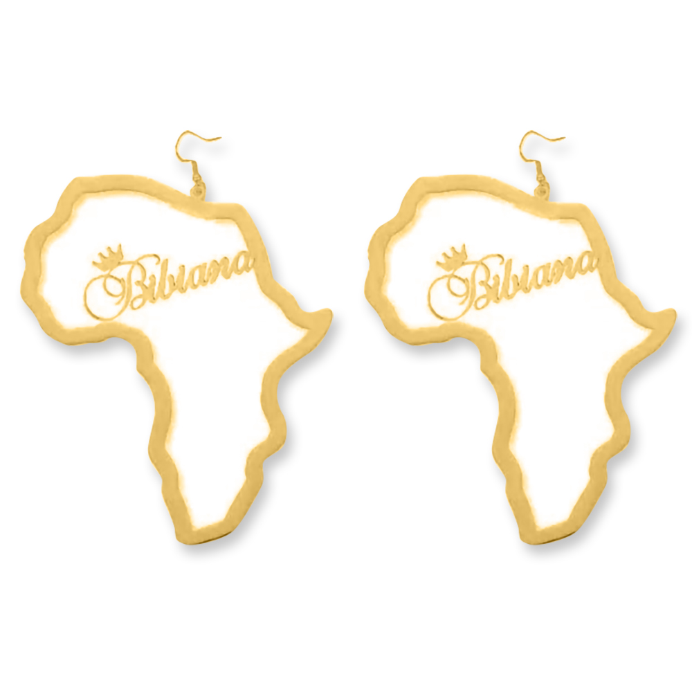 Personalized Name Africa Map Earrings, Custom Hoop Earrings with Crown Name, for Christmas/Birthday/Ethnic/Valentine Gift