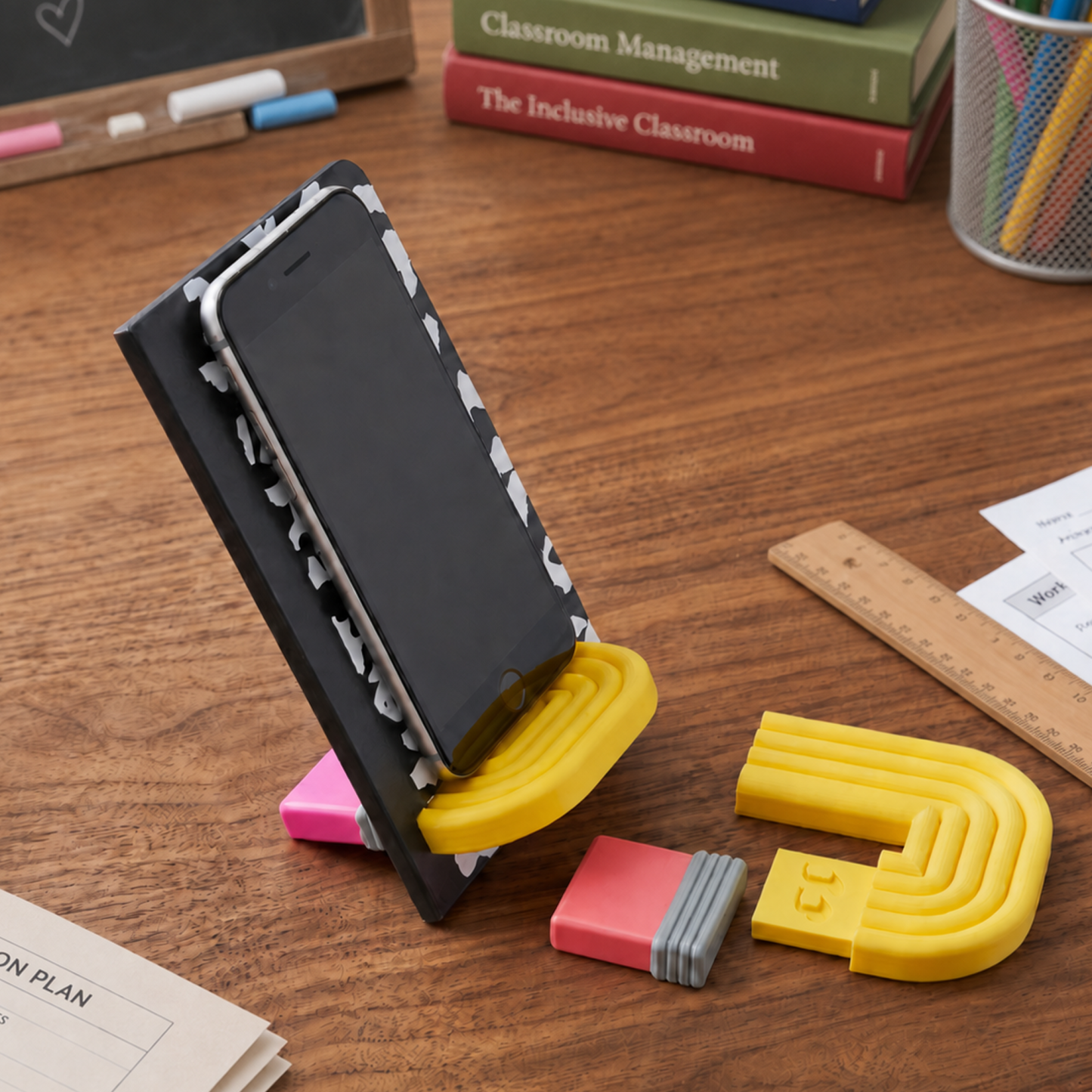 Custom Composition Notebook Phone Stand with Nameplate Teacher Desk Gift for Students