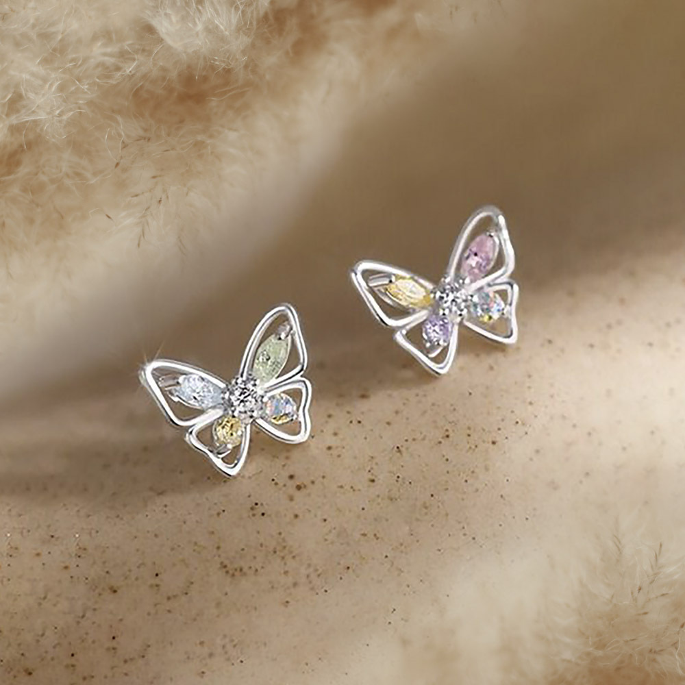 Crystal Colorful Butterfly Earrings, Sterling Silver 925 Dainty Stud Earrings, Mother's Day/Valentine Day/Birthday Gift for Her
