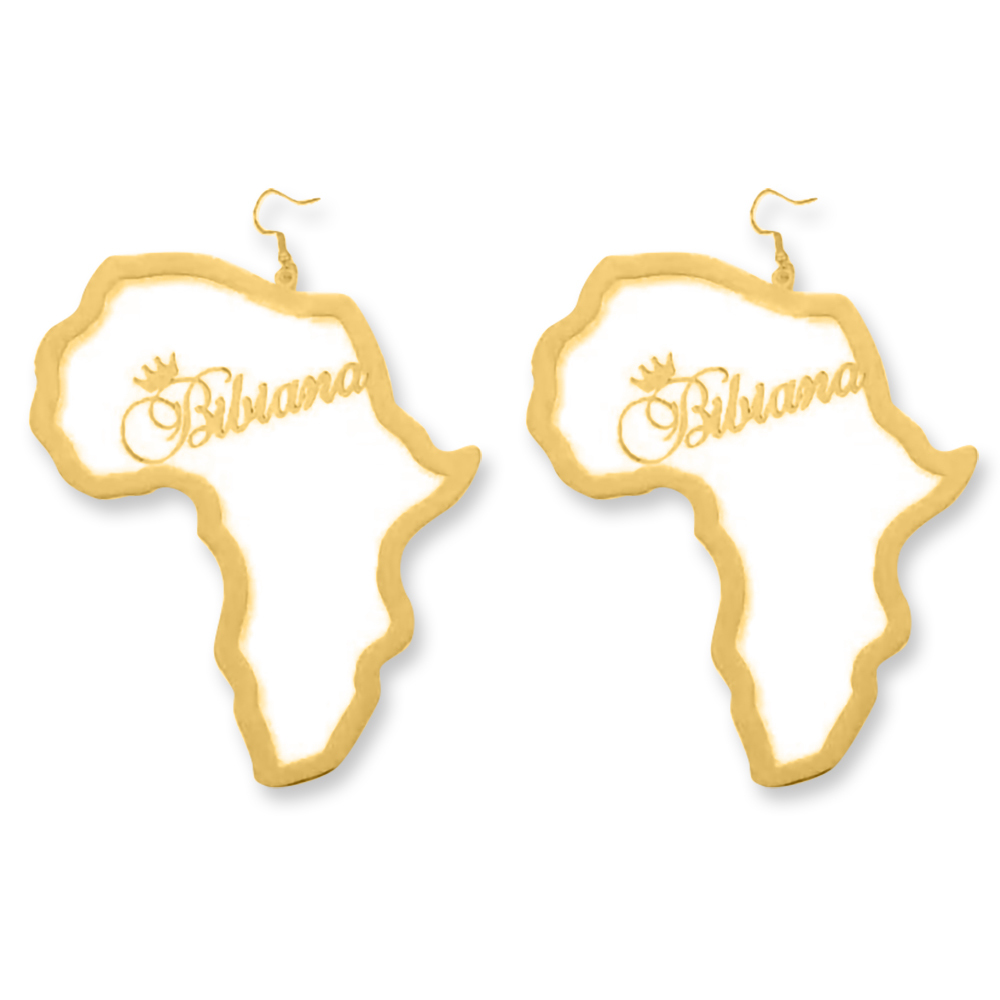 Personalized Name Africa Map Earrings, Custom Hoop Earrings with Crown Name, for Christmas/Birthday/Ethnic/Valentine Gift