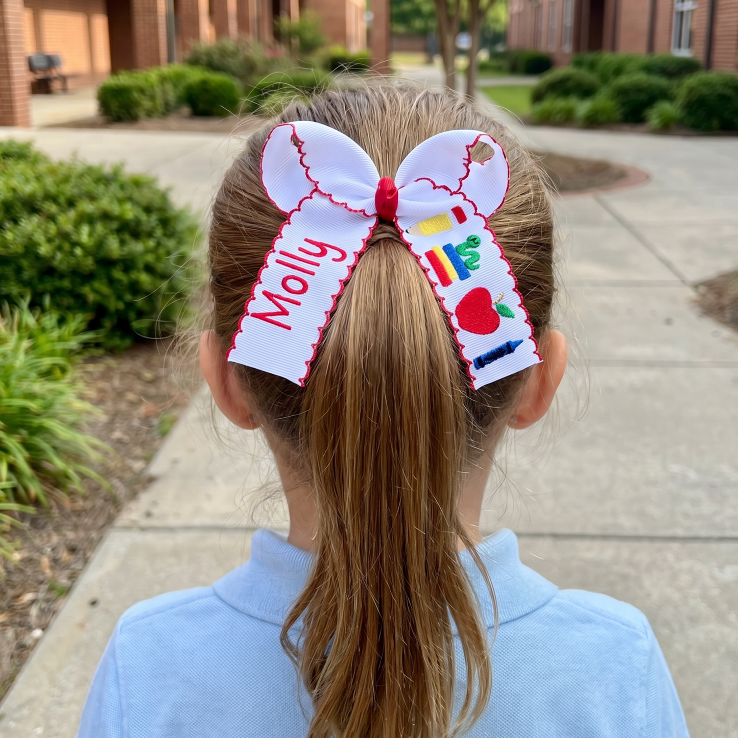 Personalized Embroidered School Hair Bow with Name Back to School Gift for Girls