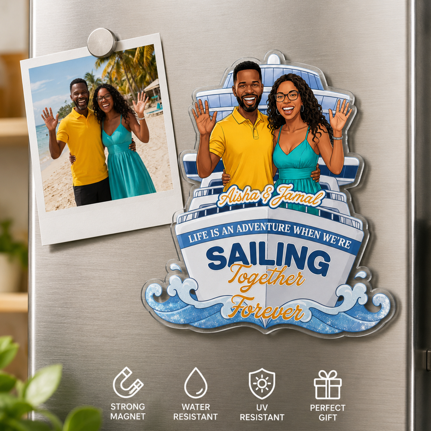 Personalized Vinyl Cruise Door Photo Magnet with Photo and Custom Message Vacation Gift for Couples